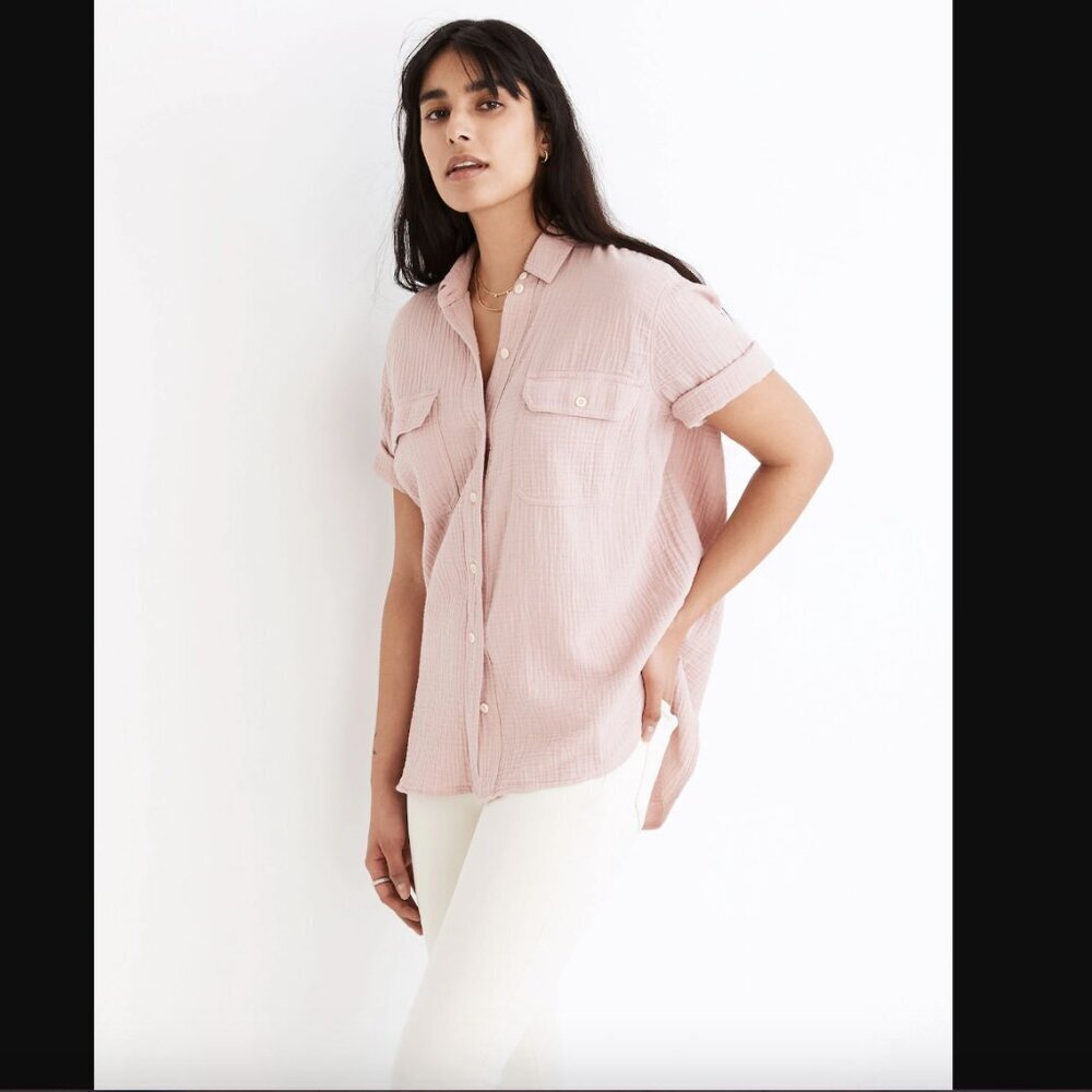 Madewell Lightspun Short-Sleeve Flap-Pocket Shirt in Wisteria Dove S - Picture 2 of 8